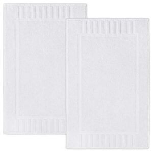 White Classic Luxury Bath Mat Floor Towel Set - Absorbent Cotton Hotel Spa Shower/Bathtub Mats [Not a Bathroom Rug] 22"x34" | 2 Pack | White