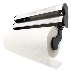 cuisinart 3-in-1 wall mount paper towel, foil and plastic wrap holder – space saving design, fits 3 rolls and cuts in a straight line – ideal for your kitchen – stainless steel