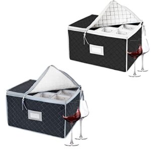 veronly 2 pack stemware storage box china storage case – holds 24 wine glasses or crystal glassware containers with lable window,fully-padded inside with hard sides(15.5″ x 12.5″x 10″)
