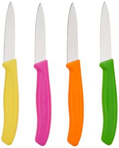 victorinox 4-piece set of 3.25 inch swiss classic paring knives with straight edge, spear point, 3.25″, pink/green/yellow/orange