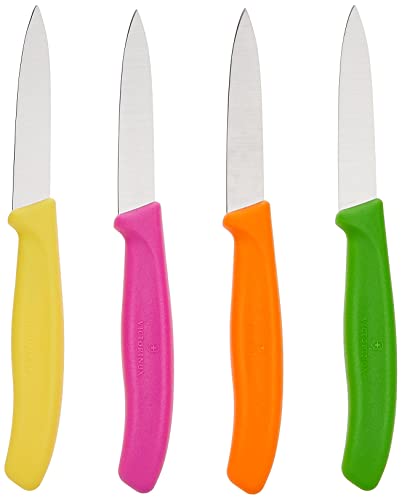 Victorinox 4-Piece Set of 3.25 Inch Swiss Classic Paring Knives with Straight Edge, Spear Point, 3.25", Pink/Green/Yellow/Orange