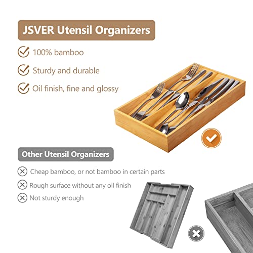 JSVER Kitchen Drawer Organizer Bamboo Drawer Organizer for Utensils Holder, Wood Drawer Dividers Organizer For Silverware, Flatware, Knives in Kitchen