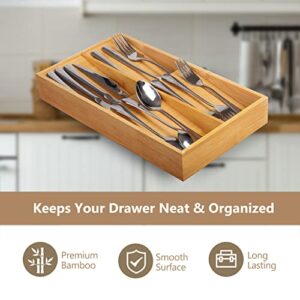 JSVER Kitchen Drawer Organizer Bamboo Drawer Organizer for Utensils Holder, Wood Drawer Dividers Organizer For Silverware, Flatware, Knives in Kitchen