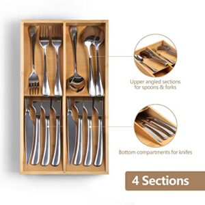 JSVER Kitchen Drawer Organizer Bamboo Drawer Organizer for Utensils Holder, Wood Drawer Dividers Organizer For Silverware, Flatware, Knives in Kitchen