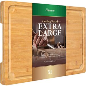 extra large cutting board, 17.6″ bamboo cutting boards for kitchen with juice groove and handles kitchen chopping board for meat cheese board heavy duty serving tray, xl, empune