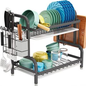 Dish Drying Rack (16.7"), Kitchen Organization Storage Shelf Stainless Steel Dish Drainer Rust-poof Dish Racks for Organizer Home Kitchen Counter with Drainboard, Utensil Holder, Cutting Board Holder