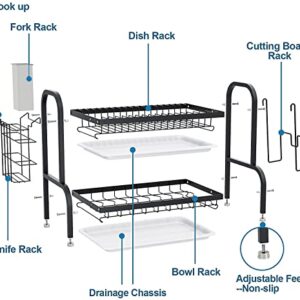 Dish Drying Rack (16.7"), Kitchen Organization Storage Shelf Stainless Steel Dish Drainer Rust-poof Dish Racks for Organizer Home Kitchen Counter with Drainboard, Utensil Holder, Cutting Board Holder