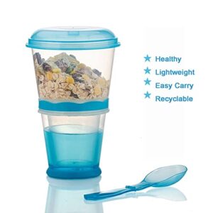 Cereal To Go, Cereal Container, Cereal On The Go Go Cereal Box Storage Container Cups Milk Yogurt Keeper Holder With Spoon (Red+Blue)