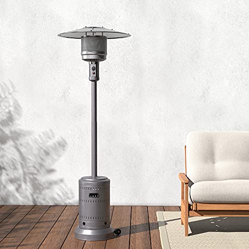 Amazon Basics 46,000 BTU Outdoor Propane Patio Heater with Wheels, Commercial & Residential - Slate Gray