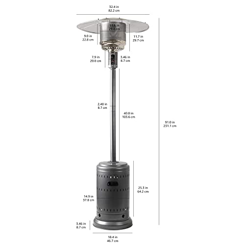 Amazon Basics 46,000 BTU Outdoor Propane Patio Heater with Wheels, Commercial & Residential - Slate Gray