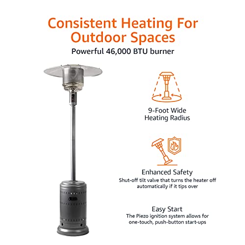 Amazon Basics 46,000 BTU Outdoor Propane Patio Heater with Wheels, Commercial & Residential - Slate Gray