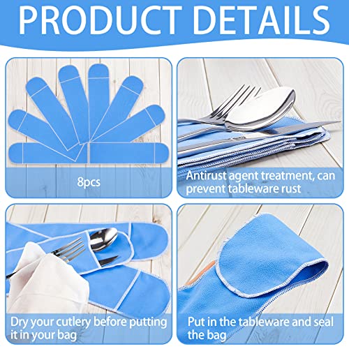 Silver Storage Bags Flatware Storage Blue Silver Flatware Storage Silverware Box Storage for Silver Tarnish Proof Silverware Cloth Storage Flatware Bags for Teaspoon Utensils Flatware (8 Pieces)