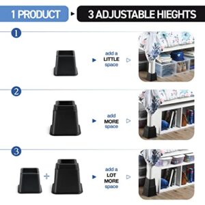 Adjustable Bed Risers - Stackable Bed Frame Risers for Elevation & Under-Bed Storage - Heavy-Duty Furniture Riser for Table, Couch, Desk, and Chair - Set of 4 Large & 4 Small Bed Lifts - Black Home It