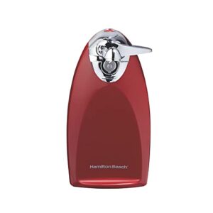 hamilton beach electric automatic can opener with auto shutoff, knife sharpener, cord storage, and surecut patented technology, extra-tall, red