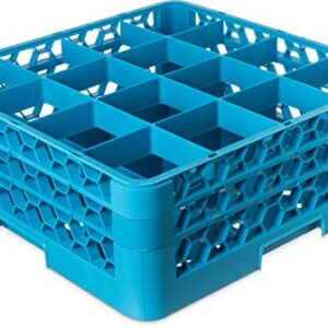 CFS RG16-214 OptiClean 16 Compartment Glass Rack with 2 Extenders, 4-7/16" Compartments, Blue (Pack of 3)