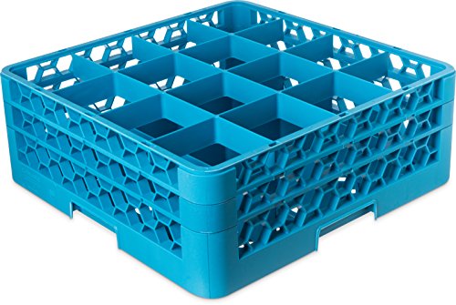 CFS RG16-214 OptiClean 16 Compartment Glass Rack with 2 Extenders, 4-7/16" Compartments, Blue (Pack of 3)