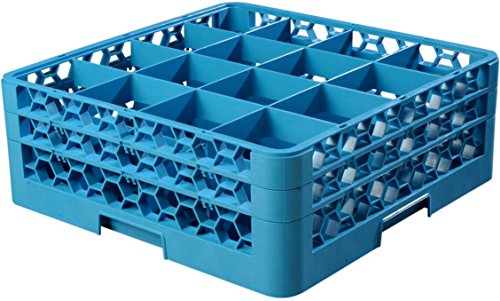 CFS RG16-214 OptiClean 16 Compartment Glass Rack with 2 Extenders, 4-7/16" Compartments, Blue (Pack of 3)