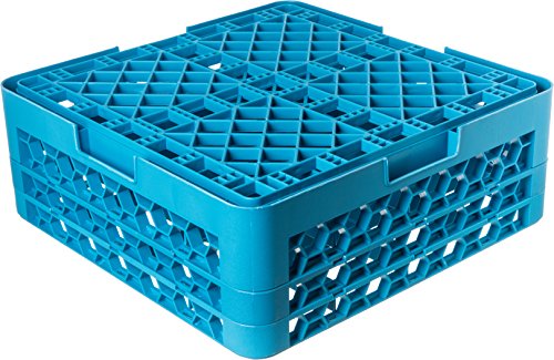 CFS RG16-214 OptiClean 16 Compartment Glass Rack with 2 Extenders, 4-7/16" Compartments, Blue (Pack of 3)