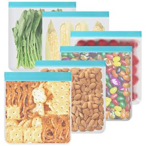 reusable gallon freezer bags – 6 pack 1 gallon storage bags, leakproof silicone and plastic free gallon ziplock bags for marinate meats cereal sandwich snack travel items meal prep home organization