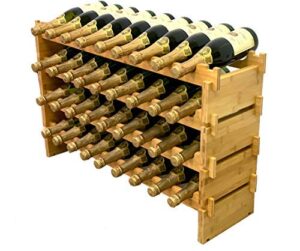 decomil – 36 bottle large wine rack , stackable & modular wine storage rack , solid bamboo wine holder display shelves, wobble-free (four-tier, 36 bottle capacity)