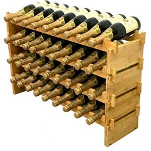 DECOMIL - 36 Bottle Large Wine Rack , Stackable & Modular Wine Storage Rack , Solid Bamboo Wine Holder Display Shelves, Wobble-Free (Four-Tier, 36 Bottle Capacity)