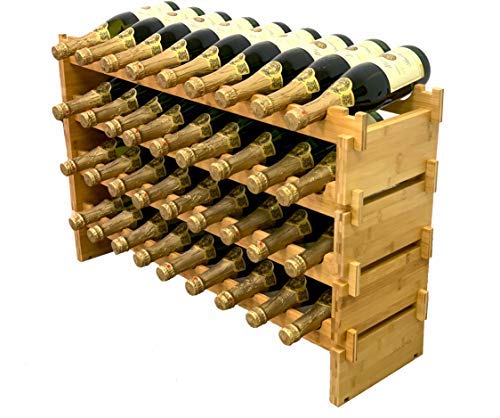 DECOMIL - 36 Bottle Large Wine Rack , Stackable & Modular Wine Storage Rack , Solid Bamboo Wine Holder Display Shelves, Wobble-Free (Four-Tier, 36 Bottle Capacity)