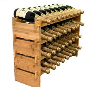 DECOMIL - 36 Bottle Large Wine Rack , Stackable & Modular Wine Storage Rack , Solid Bamboo Wine Holder Display Shelves, Wobble-Free (Four-Tier, 36 Bottle Capacity)