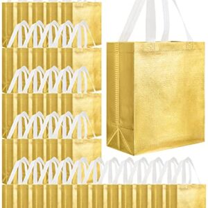 80 Pieces Gift Bags Set Glossy Reusable Tote Bags with Handles Grocery Bags for Wedding, Bachelorette Party, Christmas(Gold)