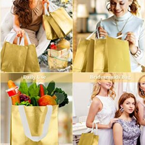 80 Pieces Gift Bags Set Glossy Reusable Tote Bags with Handles Grocery Bags for Wedding, Bachelorette Party, Christmas(Gold)