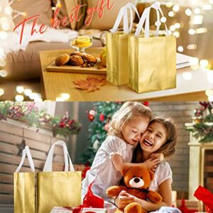 80 Pieces Gift Bags Set Glossy Reusable Tote Bags with Handles Grocery Bags for Wedding, Bachelorette Party, Christmas(Gold)