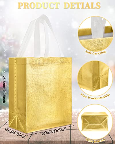 80 Pieces Gift Bags Set Glossy Reusable Tote Bags with Handles Grocery Bags for Wedding, Bachelorette Party, Christmas(Gold)