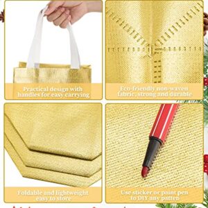 80 Pieces Gift Bags Set Glossy Reusable Tote Bags with Handles Grocery Bags for Wedding, Bachelorette Party, Christmas(Gold)