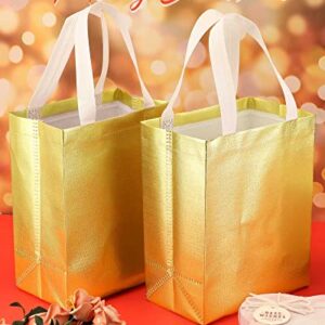 80 Pieces Gift Bags Set Glossy Reusable Tote Bags with Handles Grocery Bags for Wedding, Bachelorette Party, Christmas(Gold)