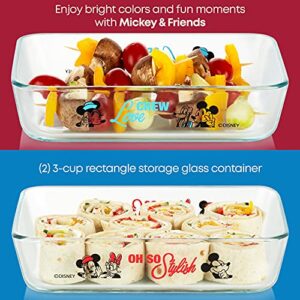 Pyrex 8-Pc Glass Food Storage Container Set, 4-Cup & 3-Cup Decorated Round Meal and Rectangle Prep Containers, Non-Toxic, BPA-Free Lids, Disney Mickey & Friends