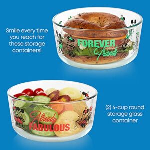 Pyrex 8-Pc Glass Food Storage Container Set, 4-Cup & 3-Cup Decorated Round Meal and Rectangle Prep Containers, Non-Toxic, BPA-Free Lids, Disney Mickey & Friends