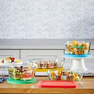 Pyrex 8-Pc Glass Food Storage Container Set, 4-Cup & 3-Cup Decorated Round Meal and Rectangle Prep Containers, Non-Toxic, BPA-Free Lids, Disney Mickey & Friends