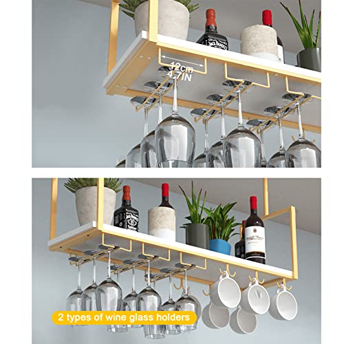 SPTZQURY Ceiling Wine Glass Rack - 47.2 inch Metal Wine Rack with 2 Kinds Glass Holder, Hanging Stemware Goblet Wine Glass Holder Perfect for Bar Cafe Kitchen Restaurant, Display Stand Black