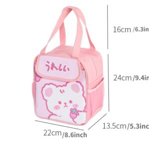 Kawaii Lunch Bag for Girls Lunch Box Insulated Cute Lunch Bags for Women Insulated Lunch Box for Kids (Pink)