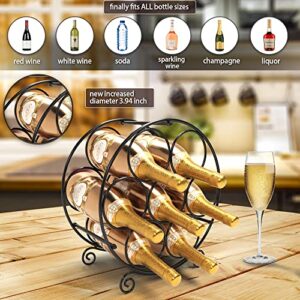 Elegant Metal Wine Rack - fits All Bottle Sizes, 7 Bottles Storage Holder, Black Countertop Stand, Decor for Kitchen Table, Cabinet or Storage Counter, Display on Bar, Glass and Wood Racks, Great Gift