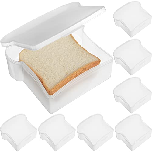 Potchen 8 Pieces 20 oz Toast Shape Sandwich Box Food Storage Containers Pp Lunch White Kids or Adult Holder Microwave and Freezer Safe for Meal Prep