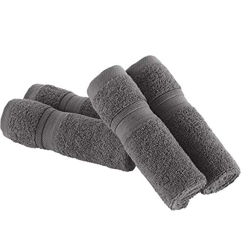 Grey 4-Pack Washcloths Set - 100% Ring Spun Turkish Cotton, Premium Quality Flannel Face Towel - Cloth - Highly Absorbent and Soft Feel Fingertip Towels, Wash Cloths For Your Face and Body