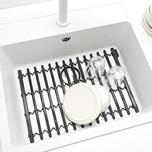 Brabantia Extendable Dish Drying Mat (Dark Gray) Silicone Washing Up Dish Draining Tray, Heat Resistant