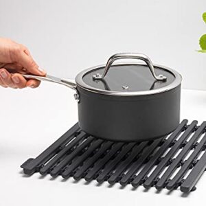 Brabantia Extendable Dish Drying Mat (Dark Gray) Silicone Washing Up Dish Draining Tray, Heat Resistant