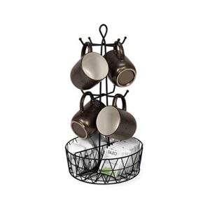 Spectrum Diversified Paxton 8 Holder & Coffee Station Organizer Rustic Twist Designed Coffee Rack & Coffee Accessory Storage, Mug Tree for Kitchens, Offices, Parties & More, Black