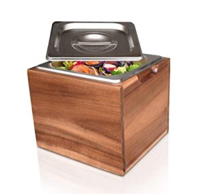 bellemark kitchen compost bin- rust proof stainless steel insert, countertop compost bin with lid and acacia wood box- small compost bin kitchen