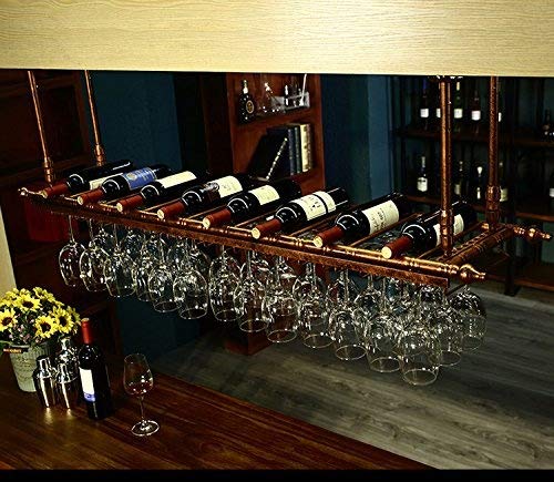 WGX Design For You Wine Bar Wall Rack 60'' Hanging Bar Glass Rack&Hanging Bottle Holder Adjustable(Bronze)