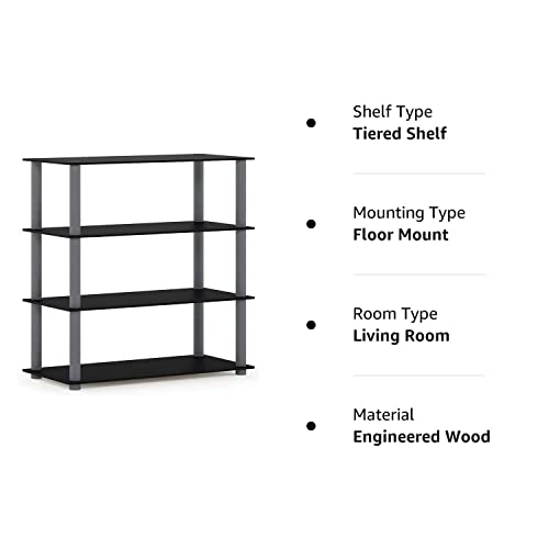 Furinno (99557BK/GY) Turn-N-Tube 4-Tier Multipurpose Shelf Display Rack - Black/Grey