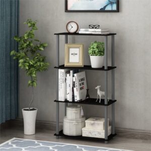 Furinno (99557BK/GY) Turn-N-Tube 4-Tier Multipurpose Shelf Display Rack - Black/Grey