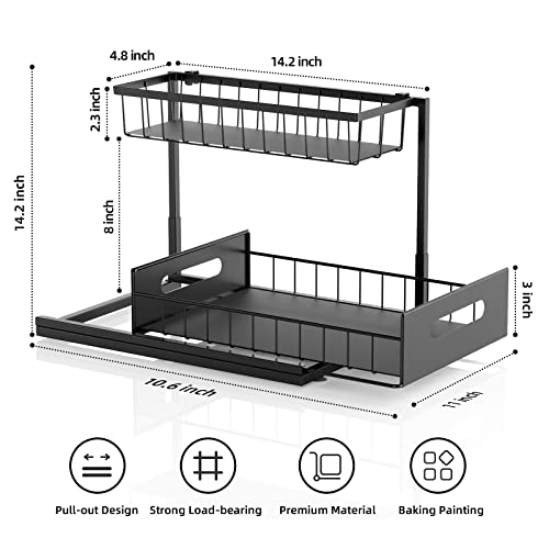 Under Sink Organizer, 2-Tier Pull Out Cabinet Organizer Slide Out Sliding Shelf Under Cabinet Storage Multi-Use for Under Kitchen Bathroom Sink Organizers and Storage