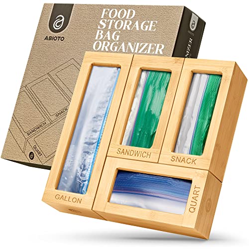 Ziplock Food Storage Bag Organizer - Different Combinations Possible with 4 Separate Plastic Bag Organizers for Drawer - Elegant and Sturdy Boxes with Laser Engraved Titles to Keep Kitchen Drawer Tidy